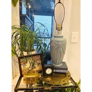 Stunning Art Deco‎ Blue Milky Glass Lamp MCM